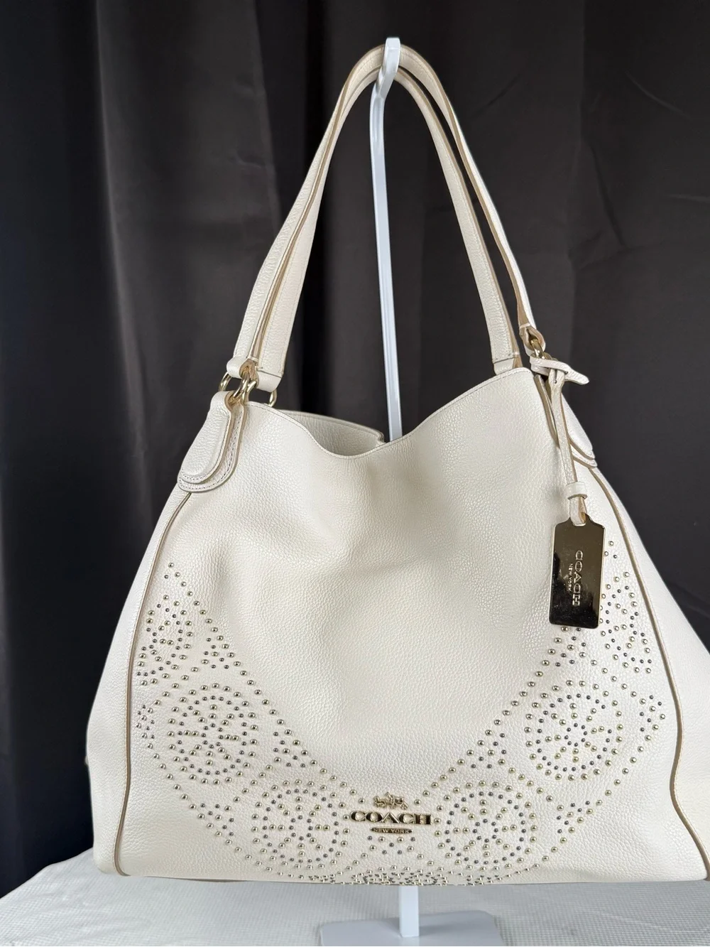 Coach Cream Leather Studded Shoulder Tote